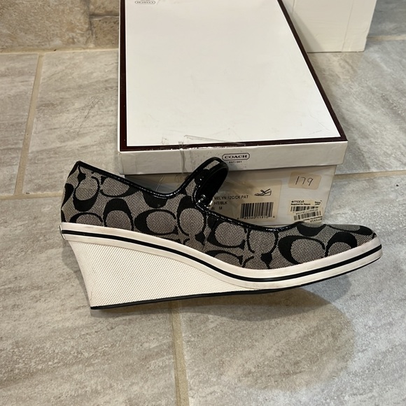 Coach Dannielyn mary jane style black/gray/white wedges, used, 9.5 - Picture 2 of 4